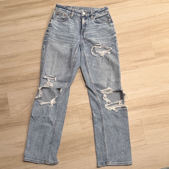 American Eagle Outfitters Denim - American Eagle Outfitters Light Blue Distressed Straight Leg Jeans